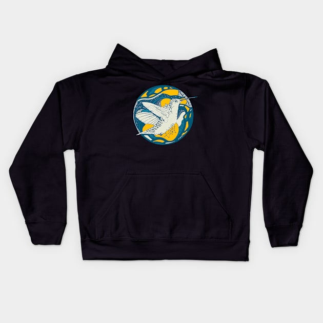 Retro Wave Circle of The Hummingbird Kids Hoodie by kenallouis